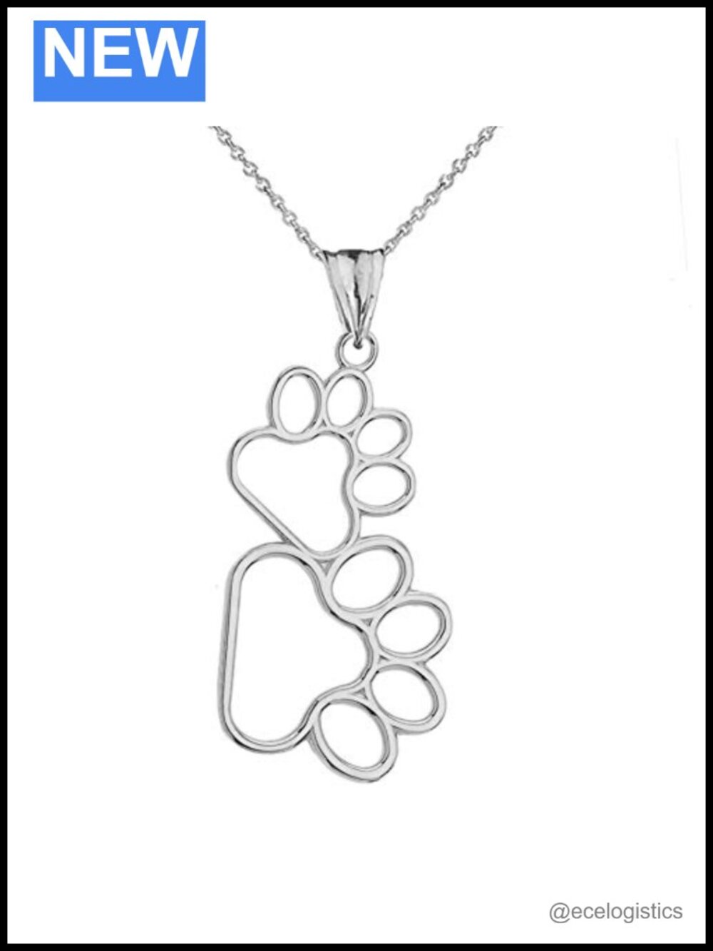 Sterling Silver Double Dog Paw Print Outline Pendant Necklace